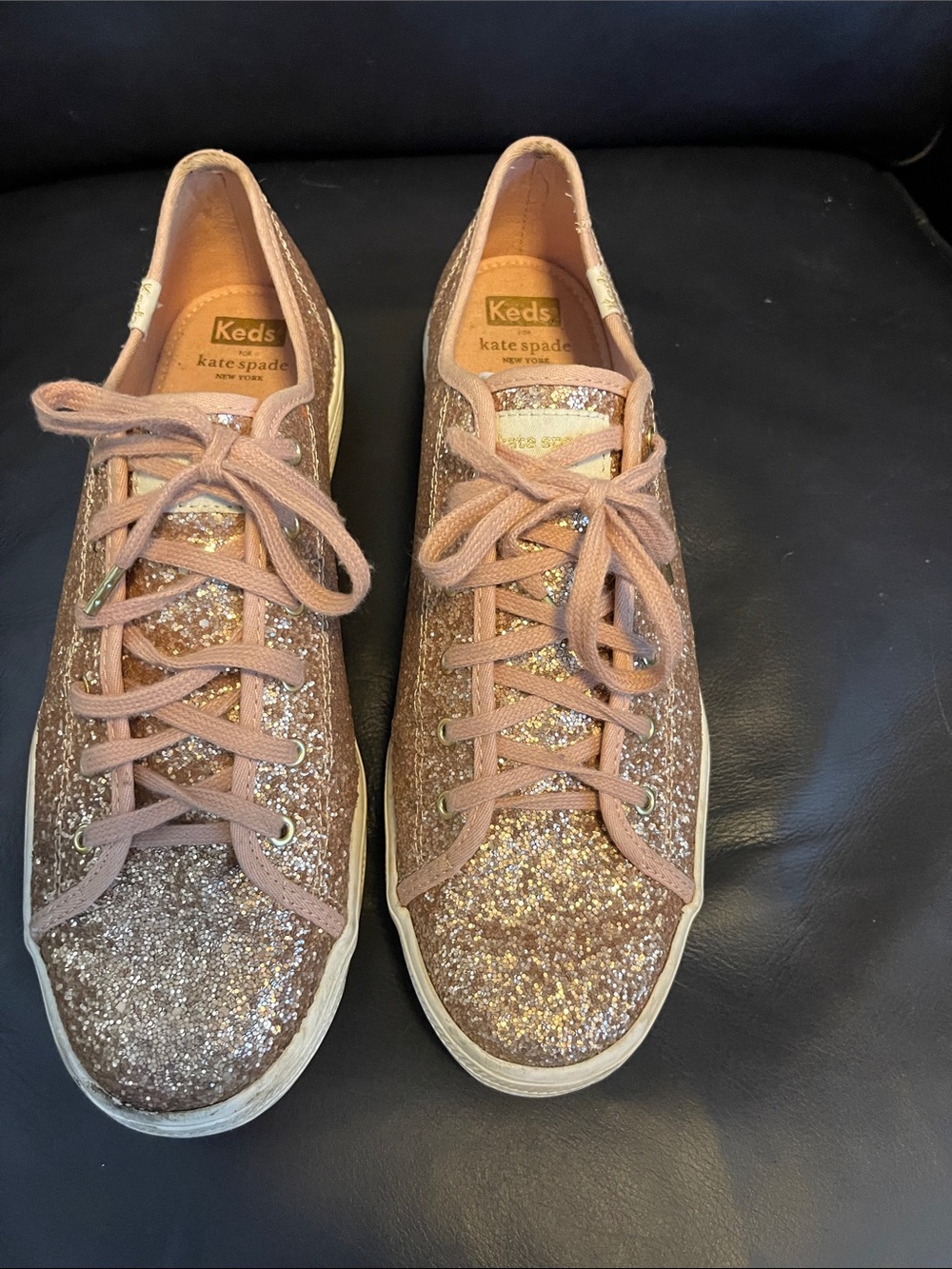 kate spade Rose Gold Glitter Lace-Up Sneakers
